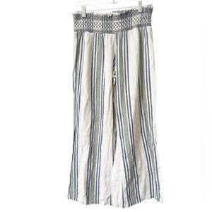 Indigo Rein Blue Green and White Striped Linen Blend Pull On‎ Wide Leg Pants